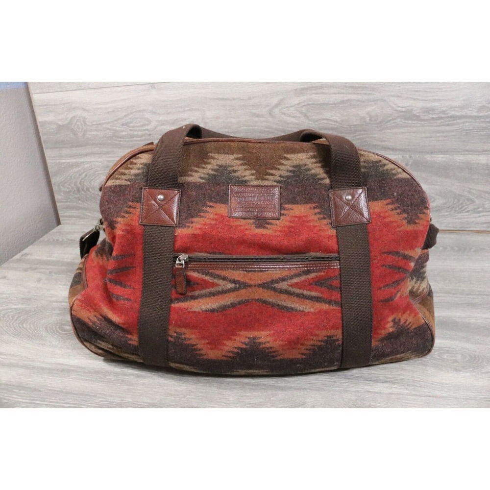 RARE PENDLETON Southwestern Aztec Blanket Wool Duffle Weekender Bag Wheels